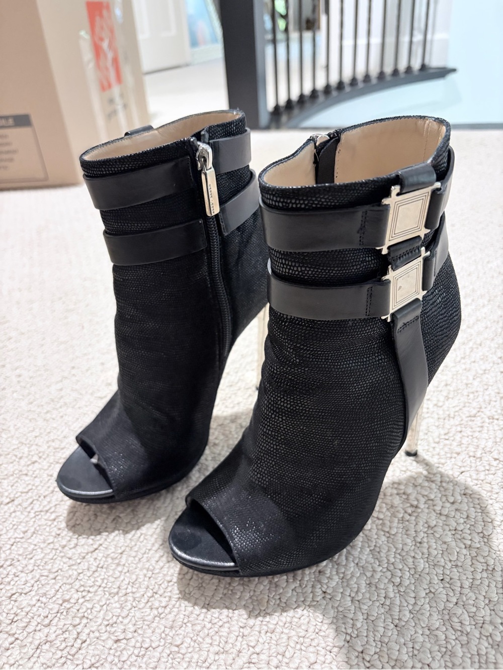 RARE Hervé Léger Willow Black Suede Metal-Heel Booties Size 37.5